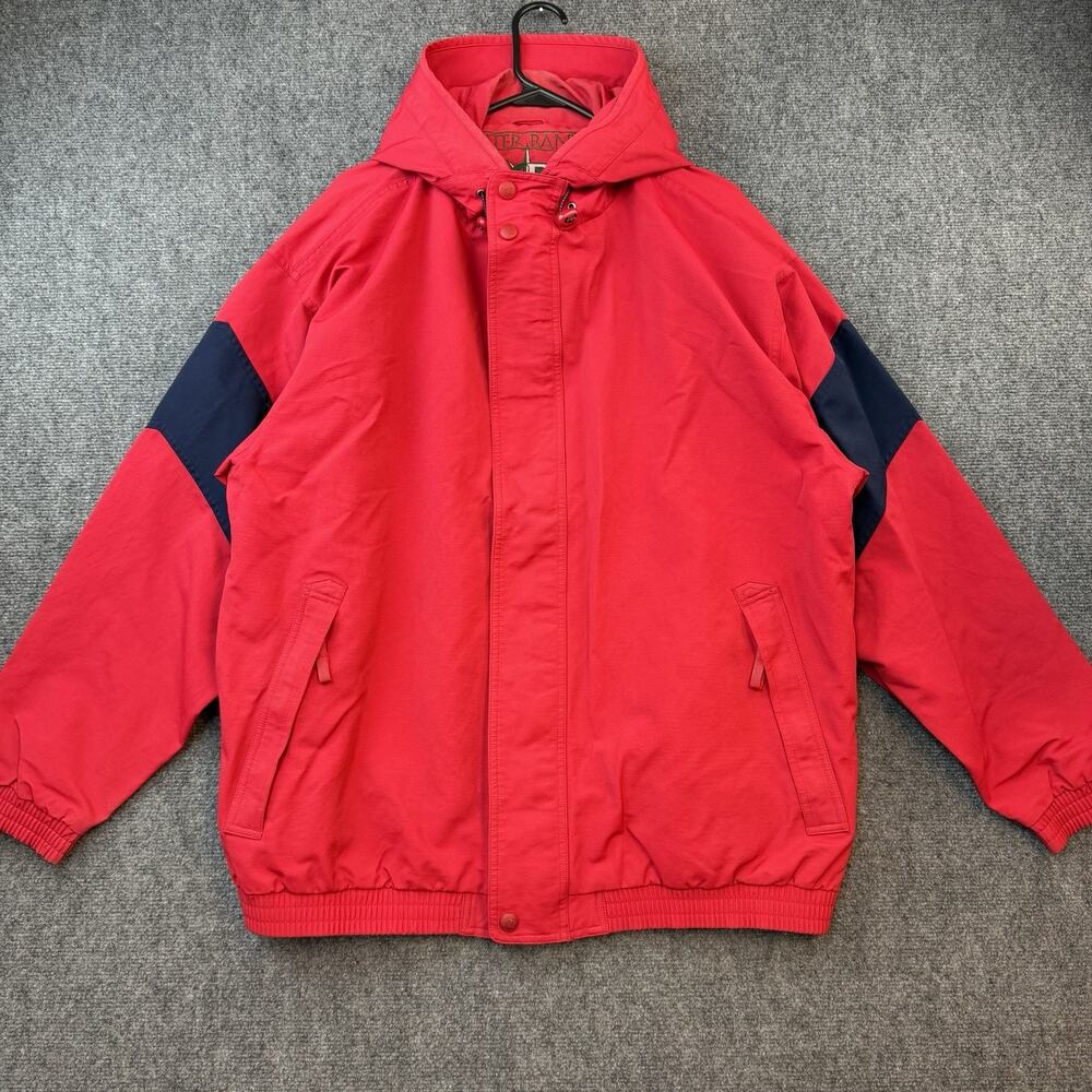 Outer Banks Crew Hooded Jacket XL Red Nylon Cotton Lined Malaysia